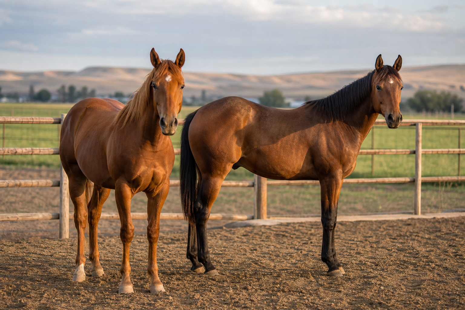 Two young quarter ranch horses standing in an Eastern Oregon paddock